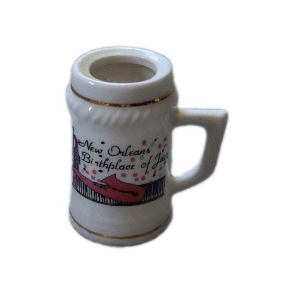 VTG Orleans Birthplace of Jazz Ceramic Shot Glass Mini Beer Stein Pink Piano GUC